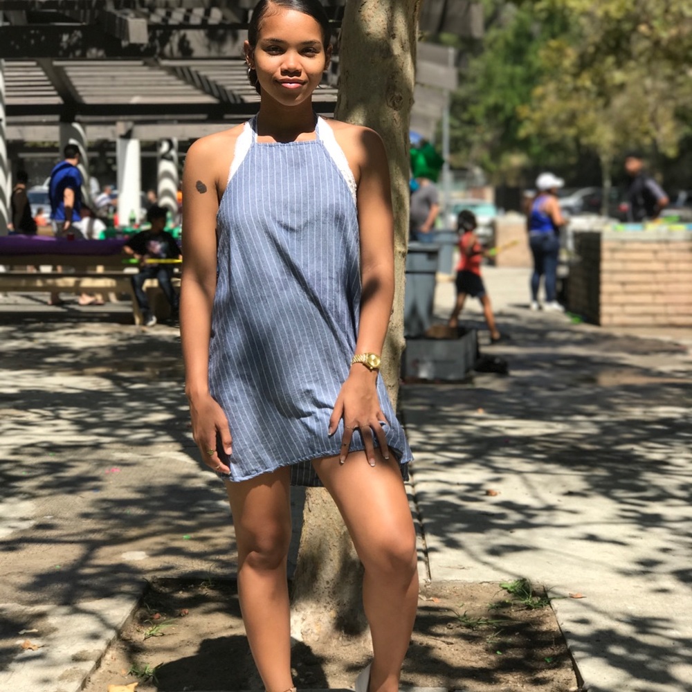 Blue Striped Halter Dress